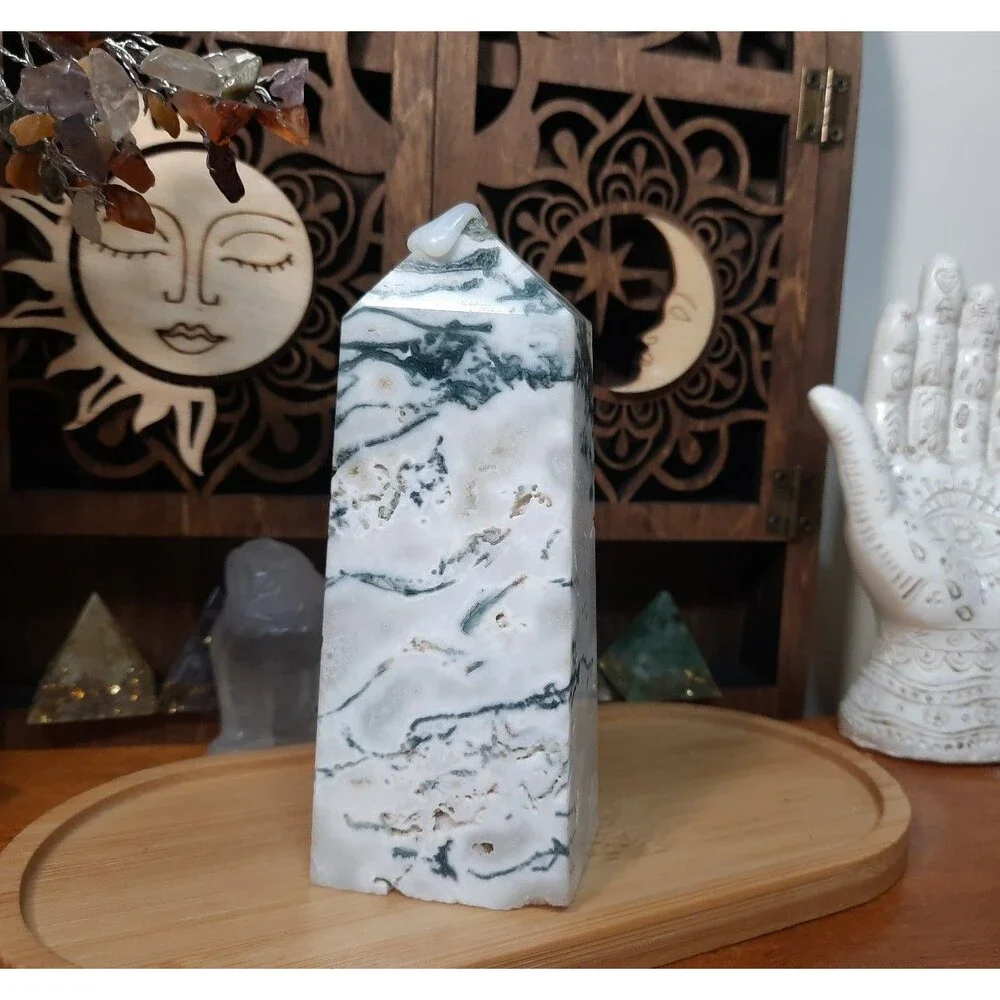 Druzy Moss Agate Crystal Tower